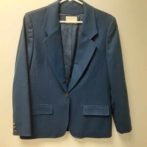 Vintage PENDLETON Women's Size 12 One button Navy Blue Virgin Wool Blazer USA